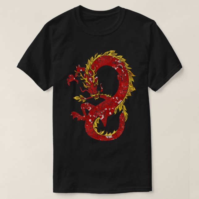Camiseta Dragón Chino Japonés Asiático En Red Y Desi De Oro (Diseño del anverso)
