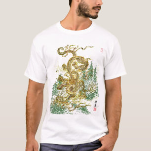 Camiseta Dragón chino sobre bosque japonés