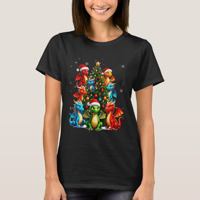 Camiseta Dragon Christmas Tree Squad Santa Hat Fantasy Myth (Anverso)