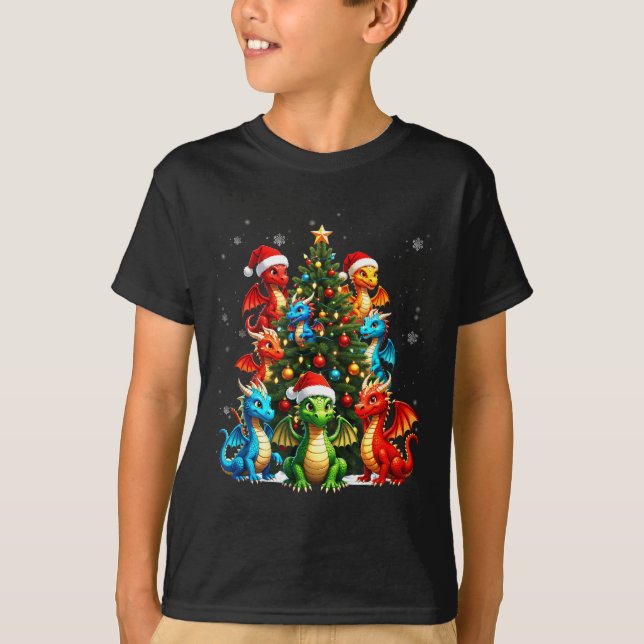 Camiseta Dragon Christmas Tree Squad Santa Hat Fantasy Myth (Anverso)
