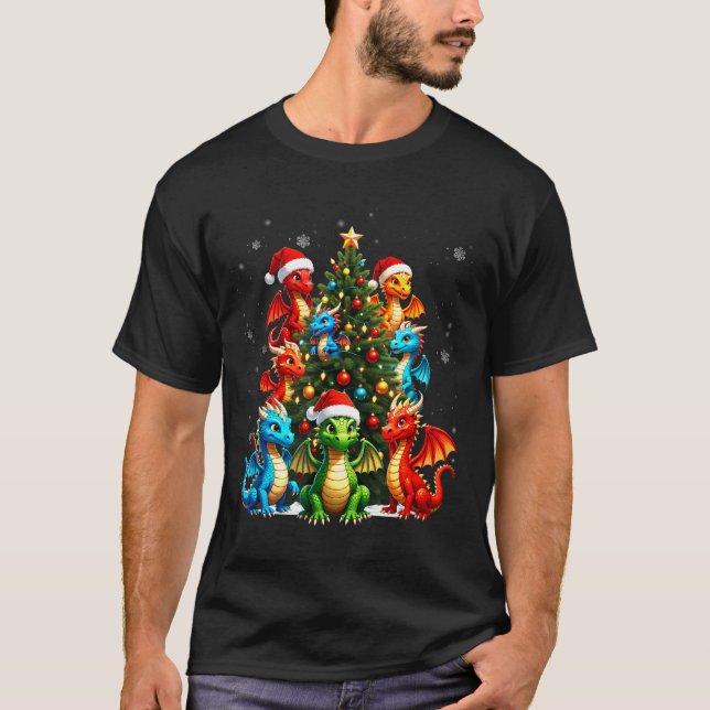 Camiseta Dragon Christmas Tree Squad Santa Hat Fantasy Myth (Anverso)