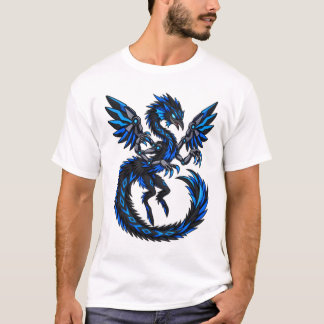 Camiseta Dragón Cibernético Azul Eléctrico Futurista Fantas