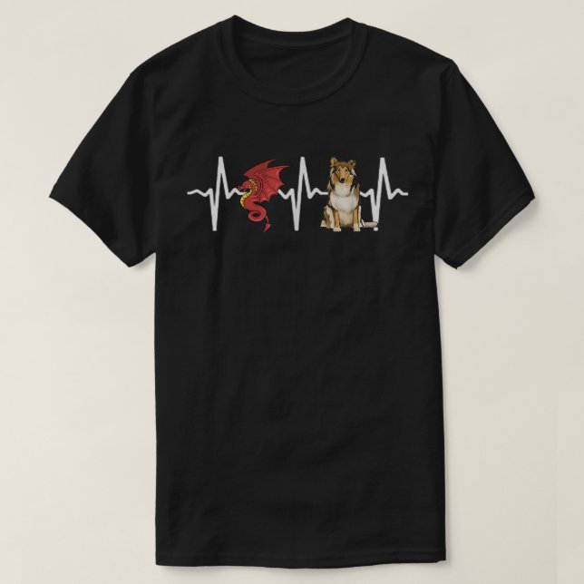 Camiseta Dragon Collie Heartbeat Dog Lover  (Diseño del anverso)
