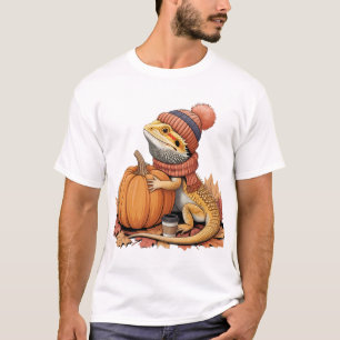 Camiseta Dragón con barba de otoño con arte de calabaza