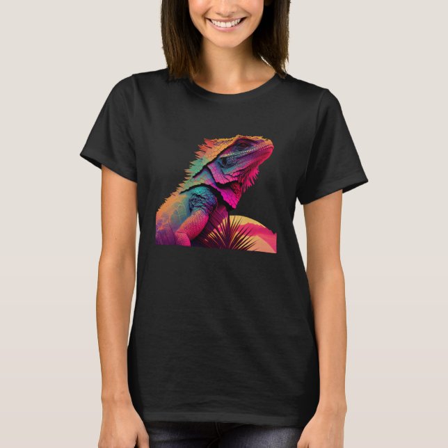 Camiseta Dragón con barba Pogona Lizard Vaporwave (Anverso)
