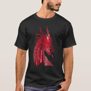 Camiseta Dragón de cabeza de chorro de fuego chino rojo par