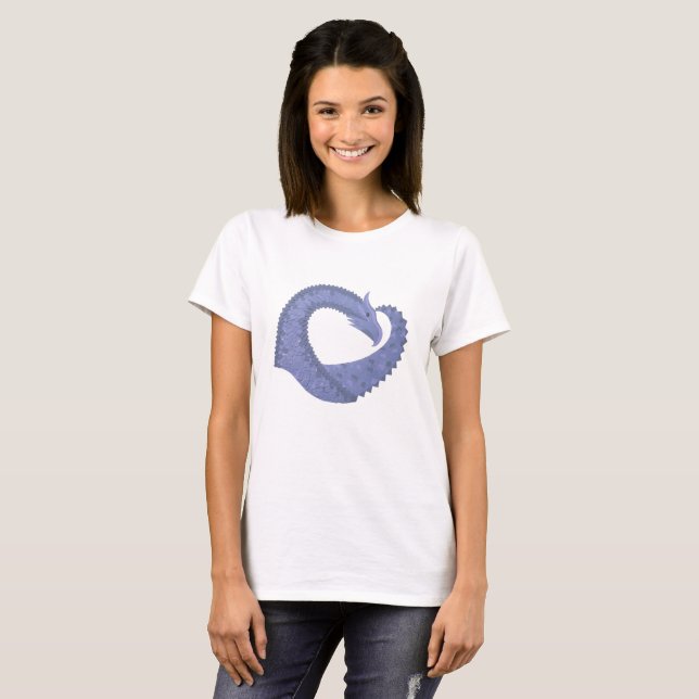 Camiseta Dragón de corazón azul-gris sobre blanco (Anverso completo)