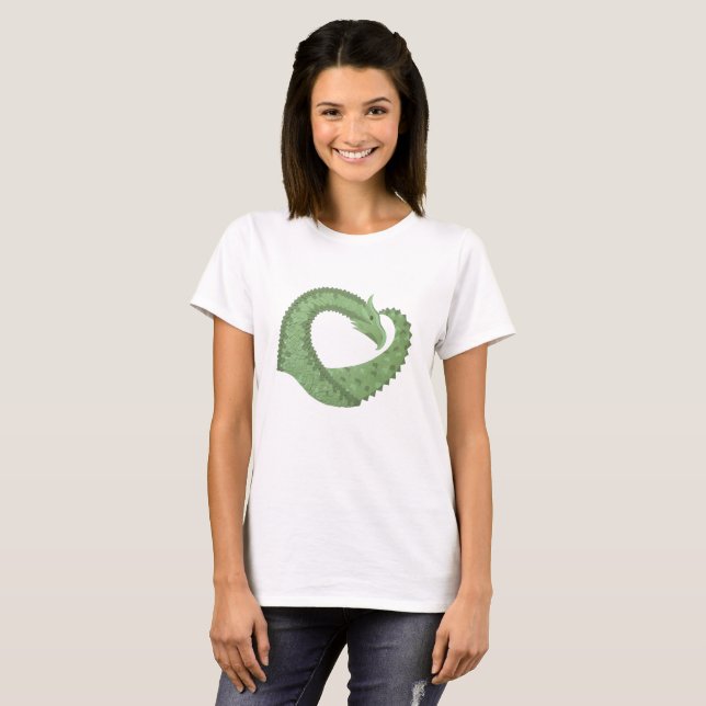 Camiseta Dragón de corazón verde oliva en blanco (Anverso completo)