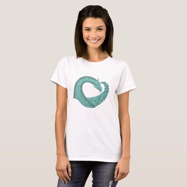 Camiseta Dragón de corazón verde sabio sobre blanco (Anverso completo)