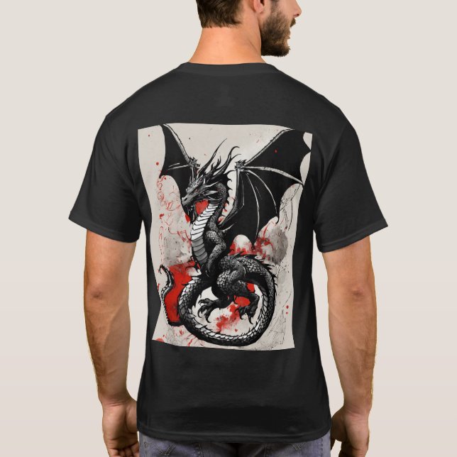 Camiseta dragón de cuero cabelludo negro (Reverso)
