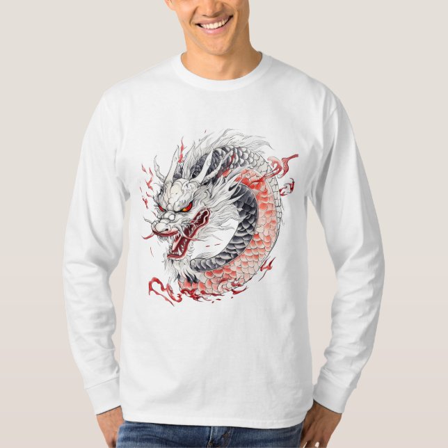 Camiseta Dragón de escamas rojas y blancas (Anverso)