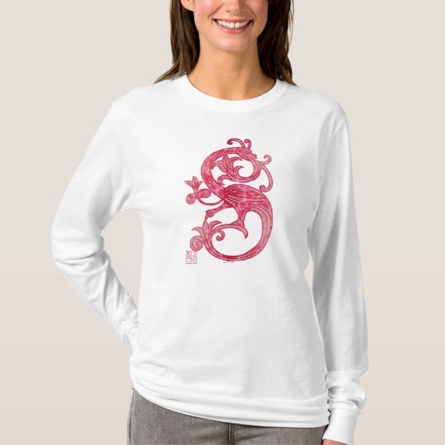Camiseta Dragón de Fantasía Rosa Medieval Femenina bonito (Anverso)