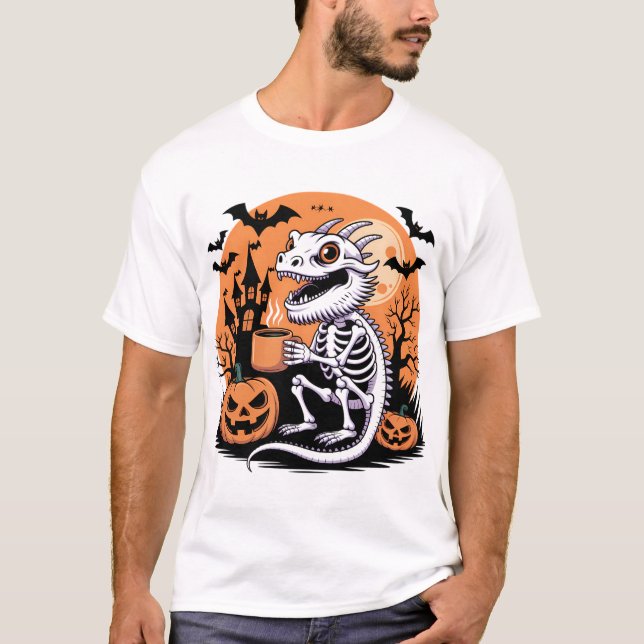 Camiseta Dragón de Halloween con café (Anverso)