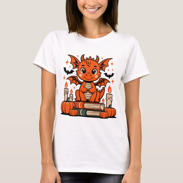 Camiseta Dragón de Halloween con libros (Anverso)