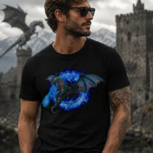Camiseta Dragón de llama azul que respira fuego