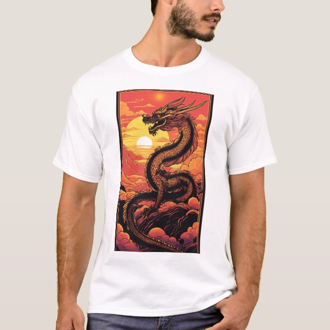 Camiseta "Dragón de Oro al amanecer - Elegancia de la onda  (Anverso)
