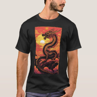 Camiseta "Dragón de Oro al amanecer - Elegancia de la onda 