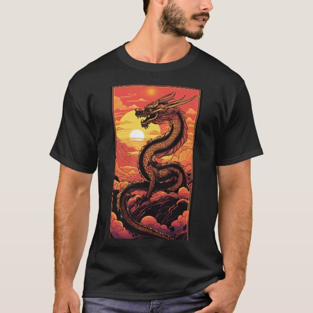 Camiseta "Dragón de Oro al amanecer - Elegancia de la onda  (Anverso)