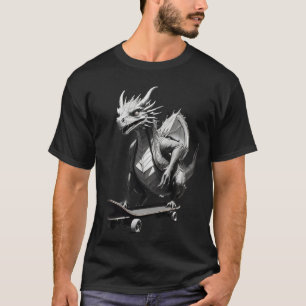 Camiseta Dragón de patinaje: Desafío blanco y negro