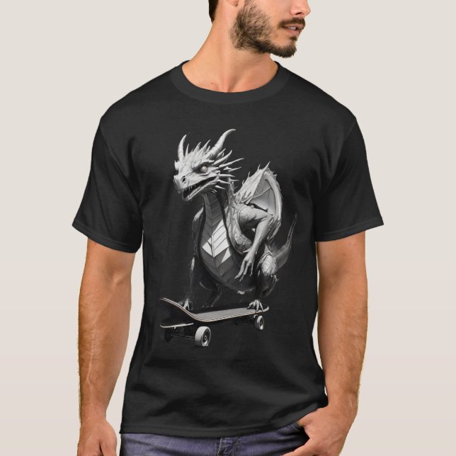 Camiseta Dragón de patinaje: Desafío blanco y negro (Anverso)