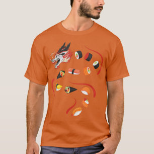 Camiseta Dragón de sushi arroja comida japonesa Kawaii Anim