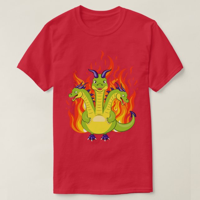 Camiseta Dragón de tres cabezas con fuego (Diseño del anverso)
