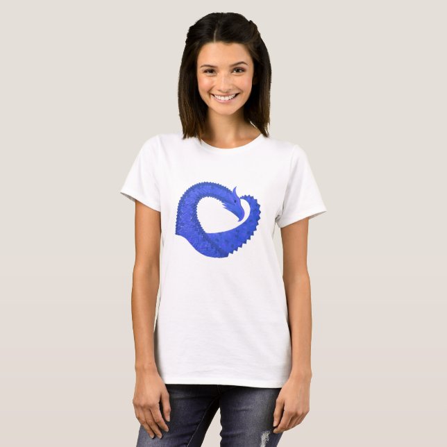 Camiseta Dragón del corazón azul sobre blanco (Anverso completo)