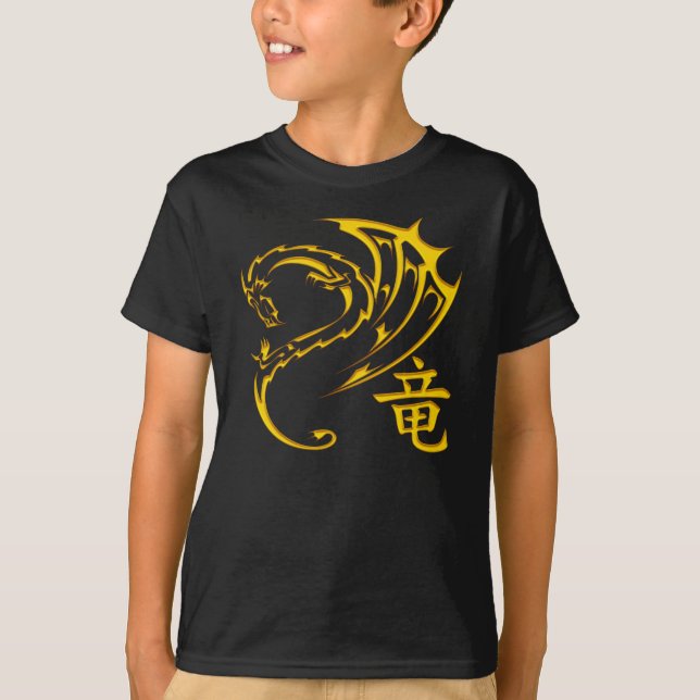 Camiseta Dragón del oro con símbolo del kanji (Anverso)