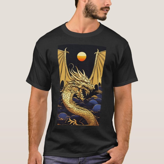Camiseta "Dragón dorado al amanecer: Una fusión de la vapor (Anverso)
