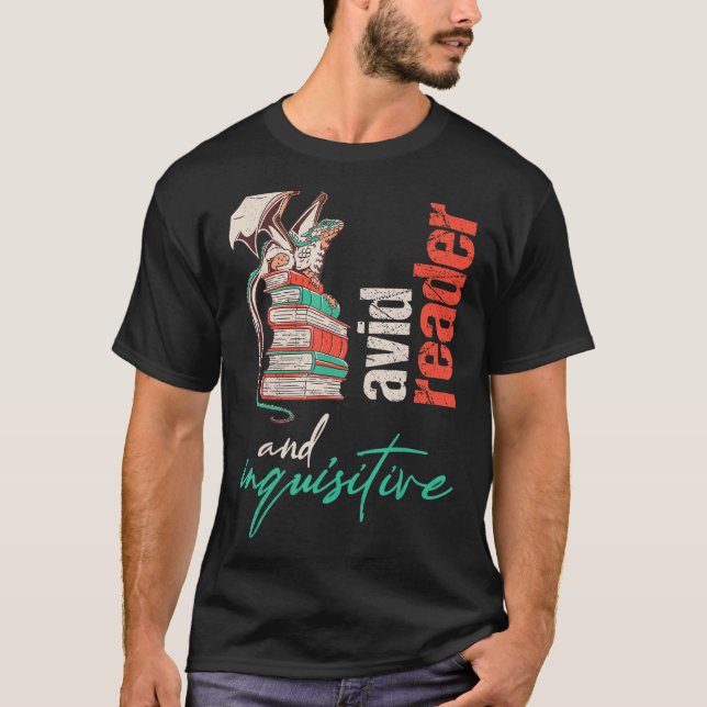 Camiseta Dragón en libros Avid reader e inquisitivo For the (Anverso)