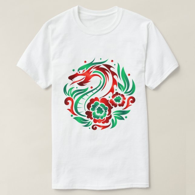 Camiseta Dragón entre flores (Diseño del anverso)