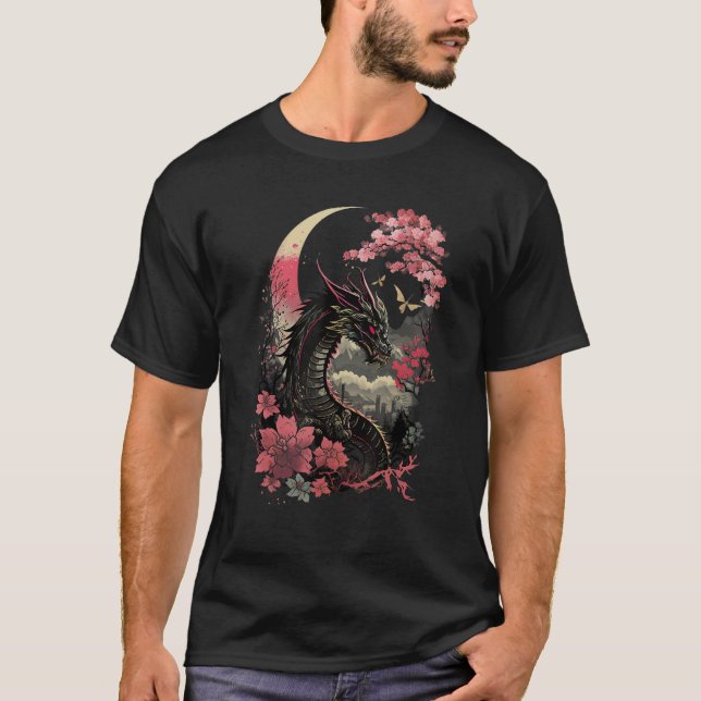 Camiseta Dragón estético japonés arte japonés japonés tatua (Anverso)