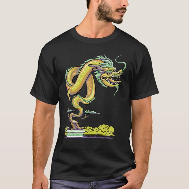 Camiseta Dragón estético japonés budista zen árbol bonsai (Anverso)