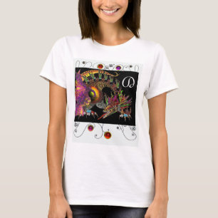 CAMISETA DRAGÓN/FANTASY, MONOGRAMA NEGRO ORO PURPLE