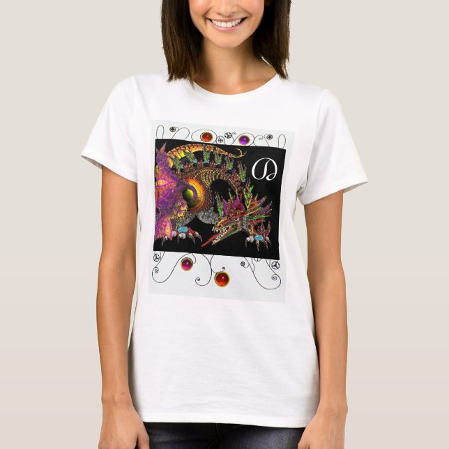 CAMISETA DRAGÓN/FANTASY, MONOGRAMA NEGRO ORO PURPLE (Anverso)