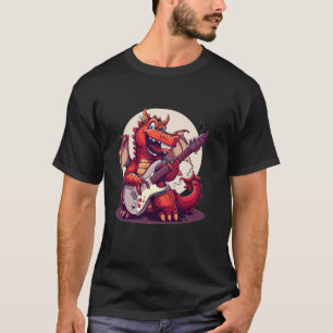 Camiseta Dragón Feliz con Guitarra eléctrica genial para ni