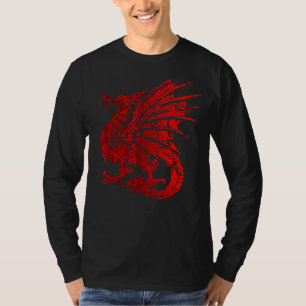 Camiseta Dragón Feroz Rojo Con Alas Arañas Y Manda