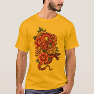 Camiseta Dragón floral rosa y negro sobre