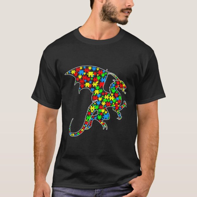 Camiseta Dragon Funny Puzzle Animals Autism Awareness (Anverso)