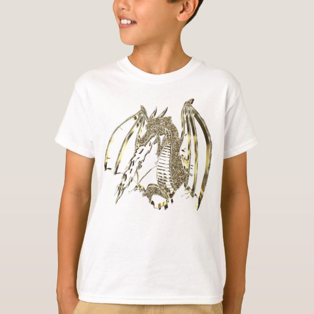 Camiseta Dragon Golden Dragon, respirador con fuego (Anverso)