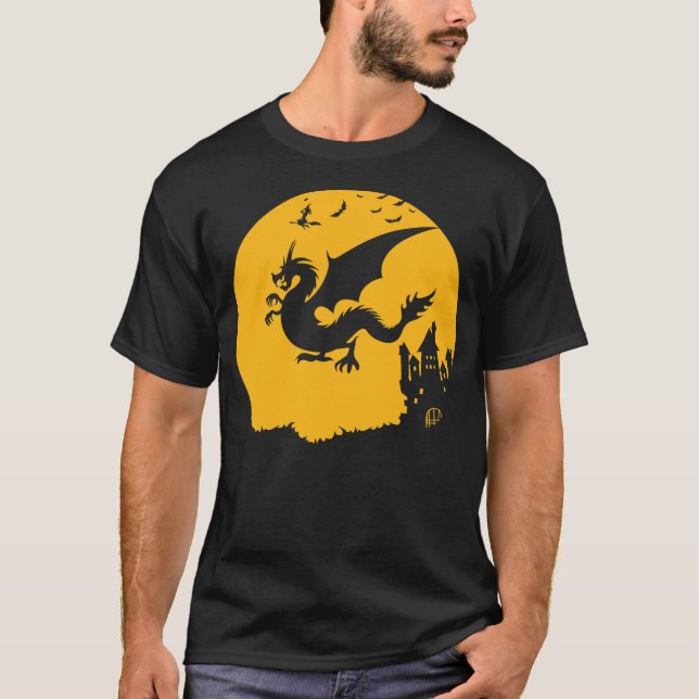 Camiseta Dragon Halloween Bats Witch Haunted House Design (Anverso)