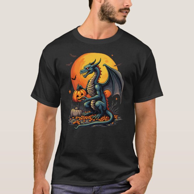 Camiseta Dragon Halloween Dragon Pumpkin Costume Spooky Men (Anverso)