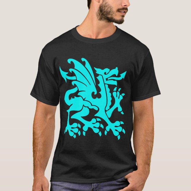 Camiseta Dragón heráldico 01 - cian (Anverso)