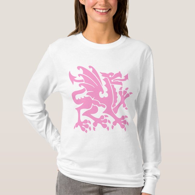 Camiseta Dragón heráldico 01 - Rosa (Anverso)