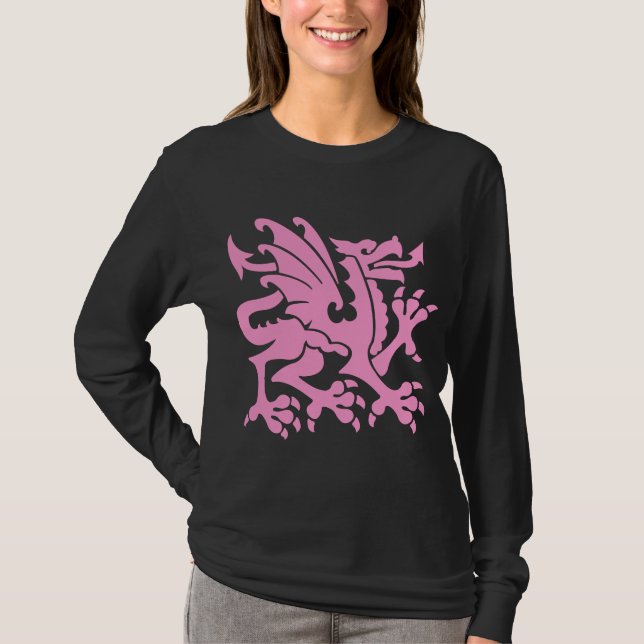 Camiseta Dragón heráldico 01 - Rosa (Anverso)