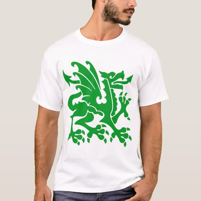 Camiseta Dragón heráldico 01 - Verde de hierba (Anverso)