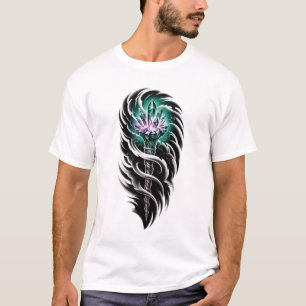 Camiseta Dragón Hidra de Tres Cabezas Gráfico Detallado Neg