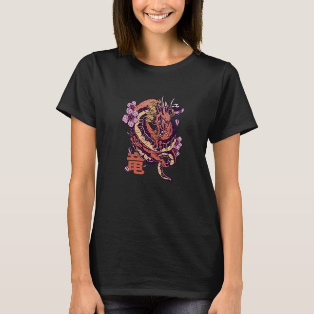 Camiseta Dragon Japanese Flowers  Tees (Anverso)