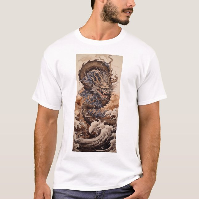 Camiseta Dragón japonés con forma de serpiente con kanagaw (Anverso)