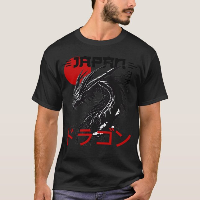 Camiseta Dragón japonés con sol rojo Japón tradicional (Anverso)
